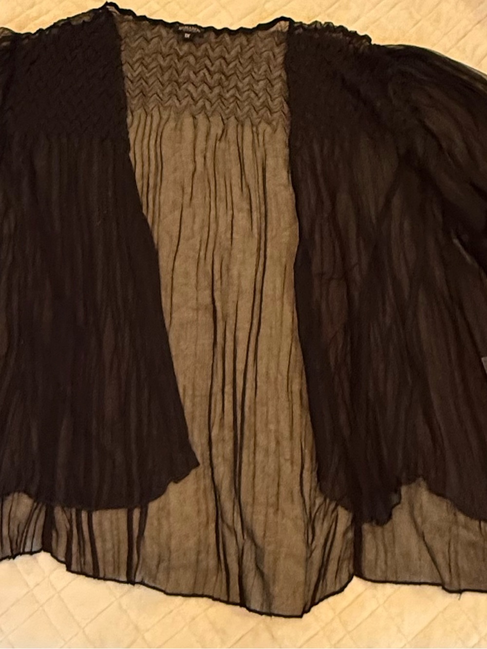 Komarov Black Sheer Open-Front jacket with Smocked Yoke